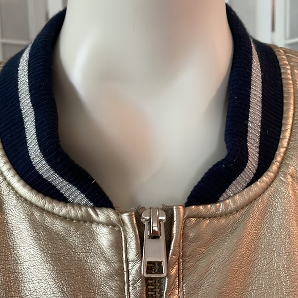 Gold Faux Leather Baseball Jacket Sz L - Picture 4 of 5